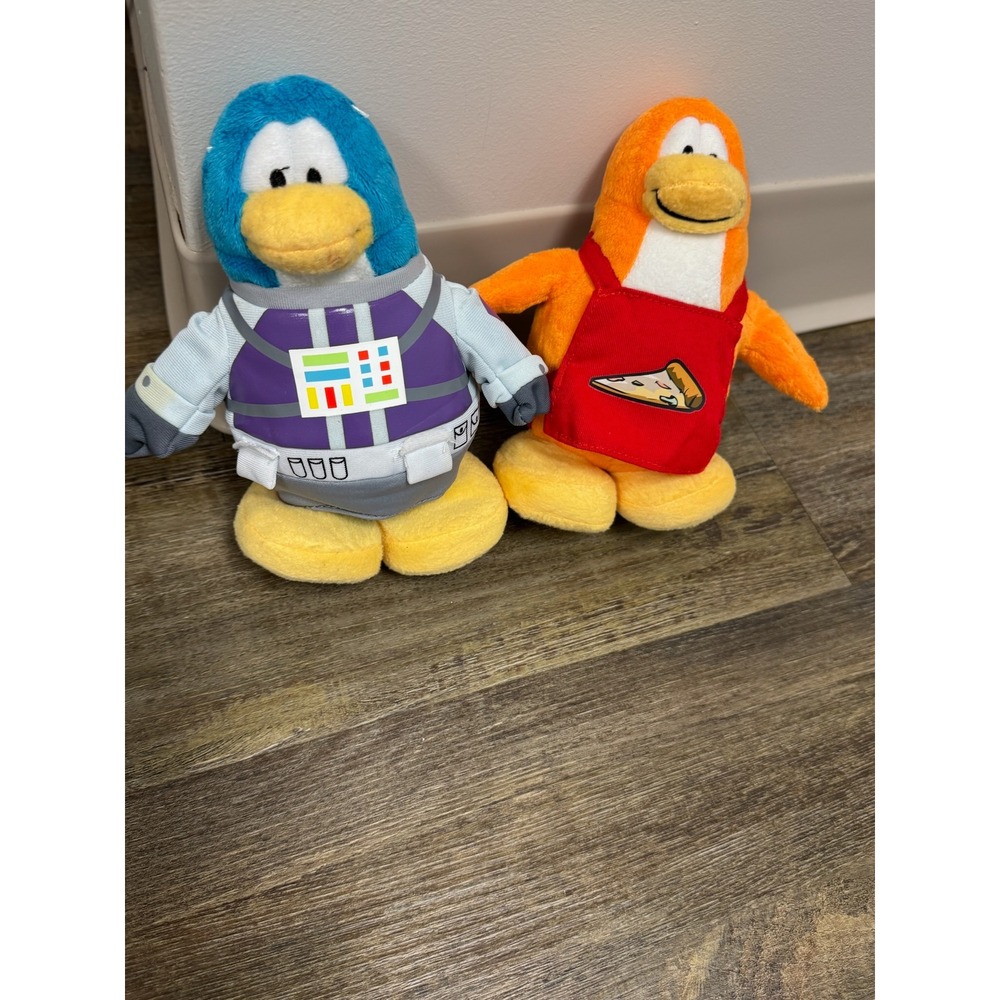 Disney Club Penguin Plush Lot Blue Astronaut Orange Pizza Chef 7" Good Condition
